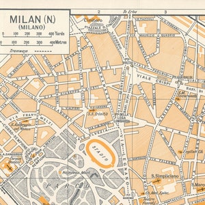 1956 Milan Italy Vintage Map