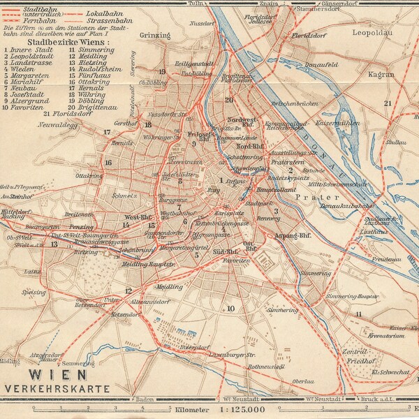 1926 Vienna Austria Antique Map