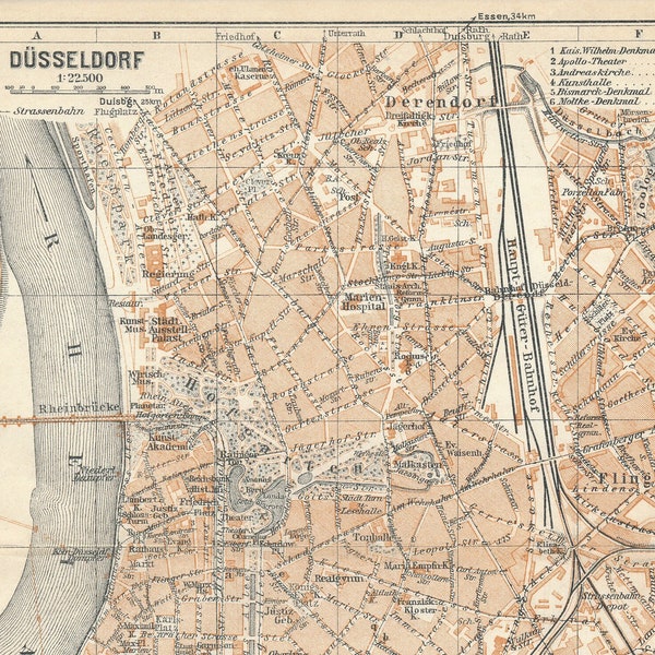 1931 Dusseldorf Germany Antique Map