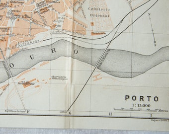 Carte ancienne de Porto Portugal 1913