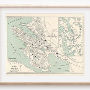 1929 Bergen Norway Antique Map