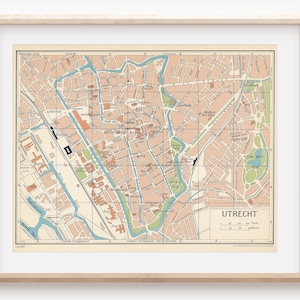 Mapa antiguo de Utrecht, Países Bajos, 1961