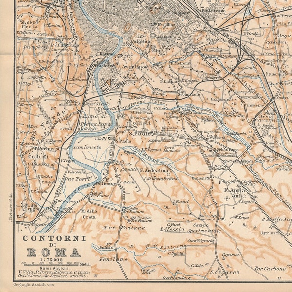 1900 Rome Italy Antique Map