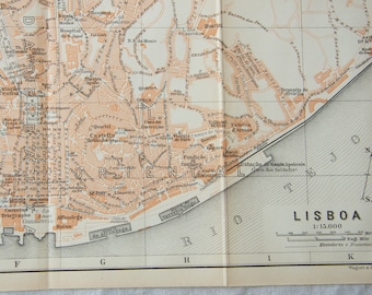 1913 Lissabon Portugal Antike Karte