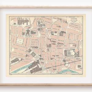 Mappa antica di Leeds, Regno Unito, 1930