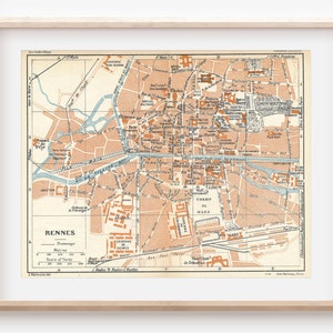 1926 Rennes France Antique Map