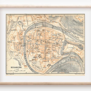 1909 Besançon Francia Mapa antiguo