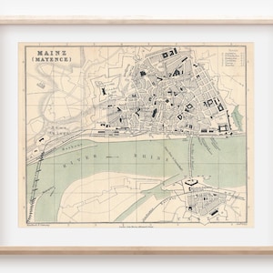 1877 Mainz Germany Antique Map