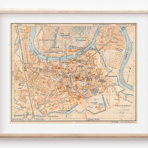 Mapa antiguo de Grenoble, Francia, 1937