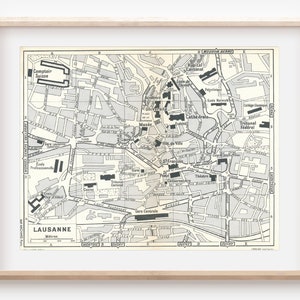 1956 Lausanne Switzerland Vintage Map