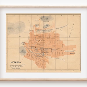 1909 Durango Mexico Antique Map