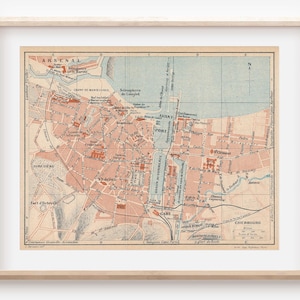 Mapa antigo de Cherbourg França de 1925