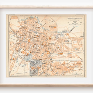 Mapa antiguo de Clermont-Ferrand, Francia, 1926
