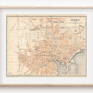 1908 Catania Sicily, Italy Antique Map