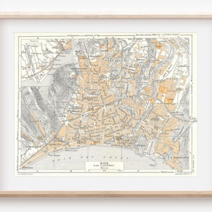 Mapa antiguo de Niza, Francia, 1960