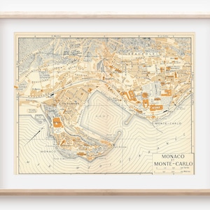 Vintage kaart Monaco en Monte Carlo uit 1954