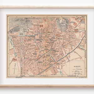 Mapa antigo de Nimes França de 1928