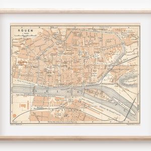 Mapa antigo de Rouen França de 1909