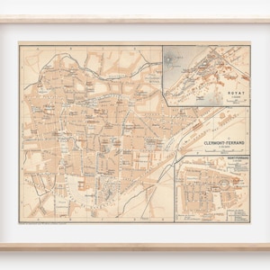 Mapa antiguo de Clermont-Ferrand, Francia, 1914