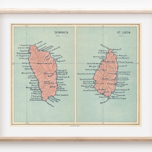 Carte ancienne de la Dominique et Sainte-Lucie, 1942