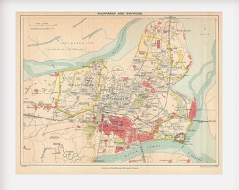 1911 Allahabad India Antique Map