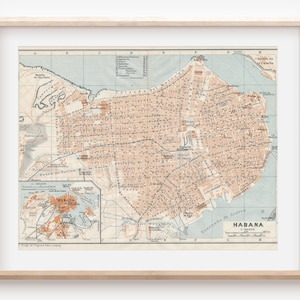 Mapa antiguo de La Habana, Cuba, 1909