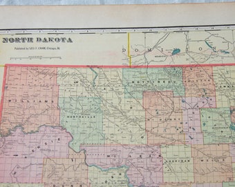 1909 North Dakota Antique Map