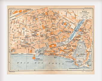 1926 Nice France Antique Map