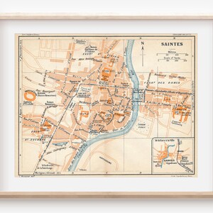 Mapa antigo de Saintes França de 1926