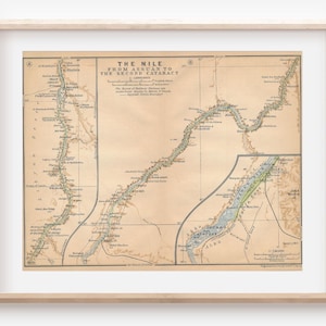 Mapa antiguo del río Nilo, Egipto, 1914