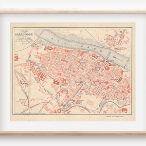 Mapa antiguo de Zaragoza, España, 1906