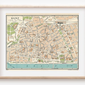 1933 Mainz Germany Antique Map