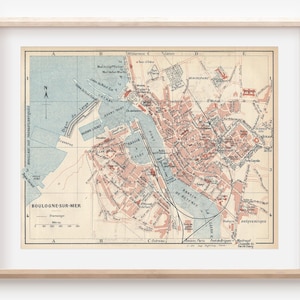 Mapa antigo de Boulogne-Sur-Mer França de 1922