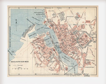 1922 Boulogne-Sur-Mer France Antique Map