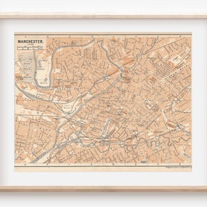 Mapa antiguo de Manchester, Reino Unido, 1906