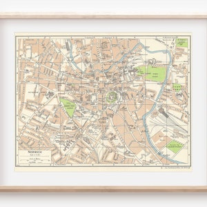 Mapa antiguo de Norwich, Reino Unido, 1965