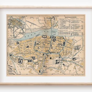 Mapa antiguo de Zaragoza, España, 1916