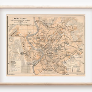 Mapa antiguo de la antigua Roma, Italia, 1900