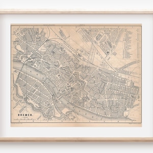 1881 Bremen Germany Antique Map