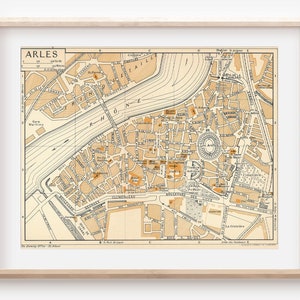 Mapa antiguo de Arles, Francia, 1954
