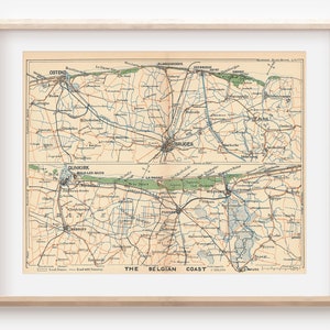 1929 Belgian Coast Belgium Antique Map