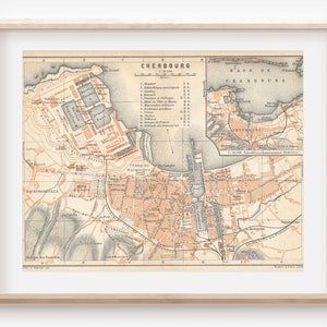 Mapa antigo de Cherbourg França de 1913