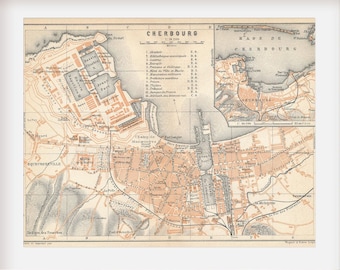 1913 Cherbourg Francia Mappa antica