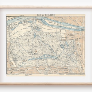 Mapa antigo de Bois de Boulogne Paris França de 1929