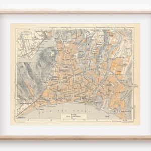 Mapa antiguo de Niza, Francia, 1954