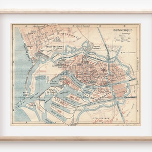 Mapa antigo de Dunquerque França de 1922
