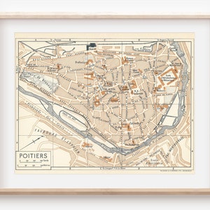 Mapa vintage de Poitiers França de 1958