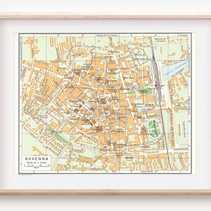 Mapa antiguo de Rávena, Italia, 1971