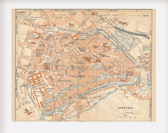 フランス、シャルトルのアンティーク地図 - 1905 年のヴィンテージ