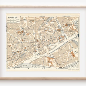 Mapa vintage de Nantes França de 1958